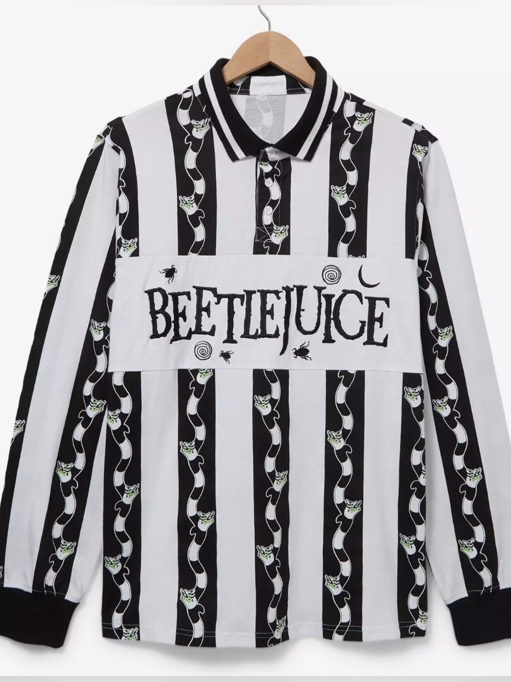 BOXLUNCH EXCLUSIVE Beetlejuice Sandworm Striped Rugby Shirt Size XS